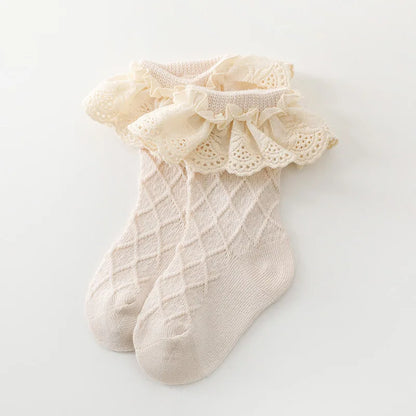 Korean Kids Soft Fashion Floral Princess Socks Baby Middle Tube Stockings Long Socks Infant Toddler Children Girls Casual Socks