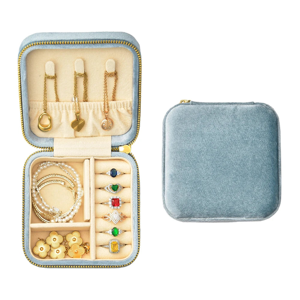 TAIMY Luxury Velvet Jewelry Box Mini Portable Travel Personalise Custom Logo Jewellery Box Square Ring Earrings Storage Case
