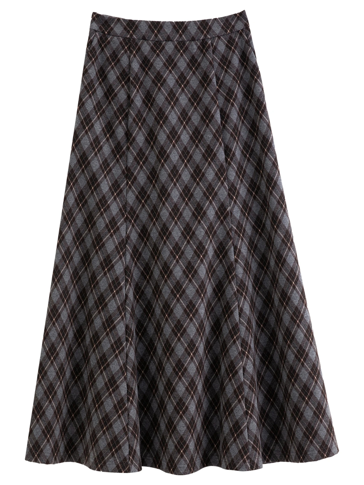 DUSHU Vintage Plaid Mermaid Skirt Women High Waist A-line Flared Midi Skirt Office Casual Long Skirt Preppy Style Age-reducing