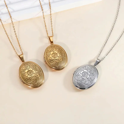 Custom 1/2 Photo Necklace Delicate Floral Oval Locket Pendant for Women Personalized Picture Gold Plated Stainless Steel Pendant