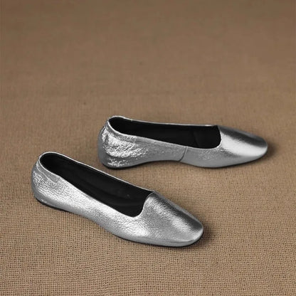 Soft Leather Flat Shoes Women 2026 New Spring and Autumn French Retro Square Toe Shallow Mouth Slip-on Single Shoes