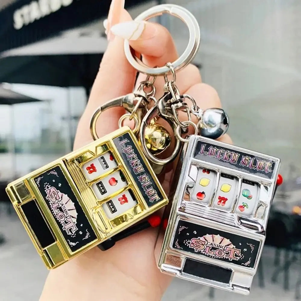 Mini Gambling Slot Machine Key Chains Creative Arcade Pocket Fruit Lucky Jackpot Gadget Antistress  Funny Games Keychain Ring
