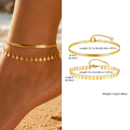Waterproof Layered Anklet Bracelet for Women, Adjustable Gold Plated with Zirconia Stainless Steel Link Foot Chain Jewelry
