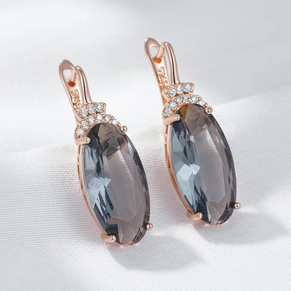 Kinel Hot Grey Big Oval Drop Dangle Earrings For Women 585 Rose Gold Color With Natural Zircon High Quality Daily Fine Jewelry