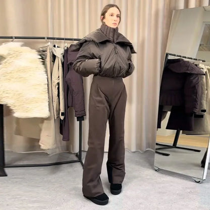 Warm Women's Skiwear Jumpsuit With Belt Stand Collar Full Sleeve Zipper Straight Thicken Jumpsuits 2026 Winter Lady Chic Clothes
