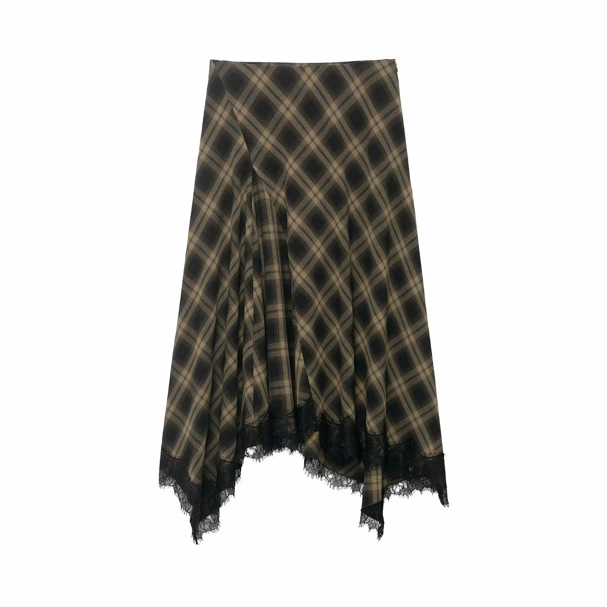 Women Vintage Chic Midi Skirt Elegant Women Plaid Lace Long Skirt New Summer  Commute Dinner Party Lady Skirt