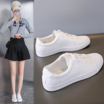 Women Sneakers Breathable Students Casual Sports Shoes Girl Flat Leather Pu White Shoes Woman Vulcanize Shoes