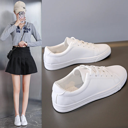 Women Sneakers Breathable Students Casual Sports Shoes Girl Flat Leather Pu White Shoes Woman Vulcanize Shoes