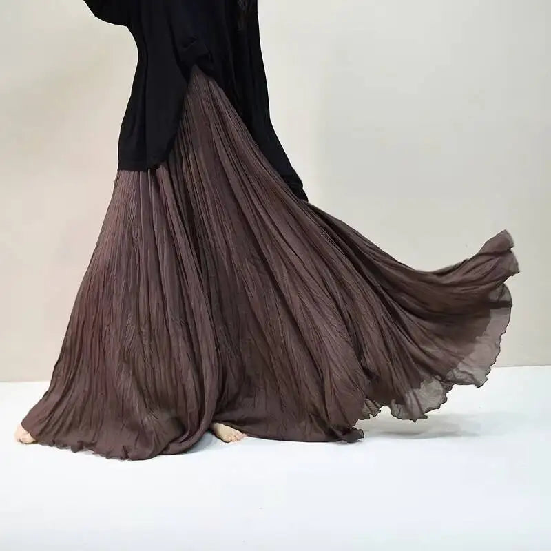 Pleated Long Skirts Women 2026 Spring Summer Fashion Loose Casual Elegant Maxi Skirt