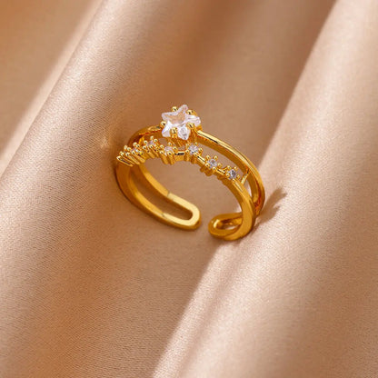 Zircon Geometric Heart Rings For Women Stainless Steel Gold Color Wedding Ring Luxury Aesthetic Jewlery Couple Gift 2026