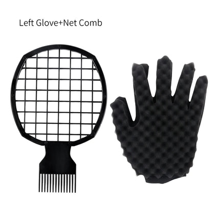 Afro Curly Hair Comb Barbershop Curling Net Comb Insert Comb Black Men Hair Curling Sponge Salon Hairdressing Styling Tools Set