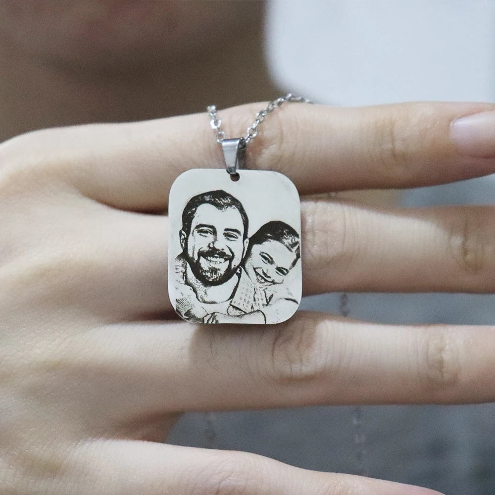10*20mm Custom Engraved Photo Pendant Necklace For Man Woman Stainless Steel Personalized Image Portrait Couples Necklace Gift