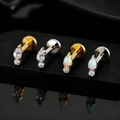 Right Grand ASTM F136 Titanium Teardrop Opal Cartilage Earring 16G Tiny Round CZ Forward Helix Labret Stud Piercing Jewelry