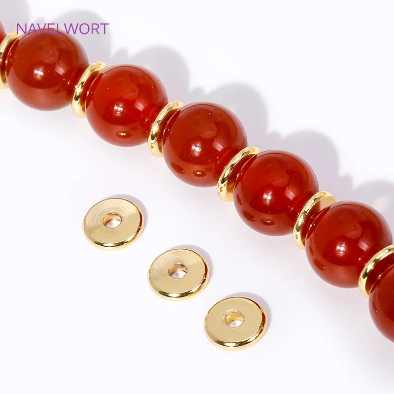 3/4/5/6MM 18K Gold Plated Round Spacer Flat Beads Brass Metal Smooth Separator Bead For Jewelry Making DIY Bracelet Accessories