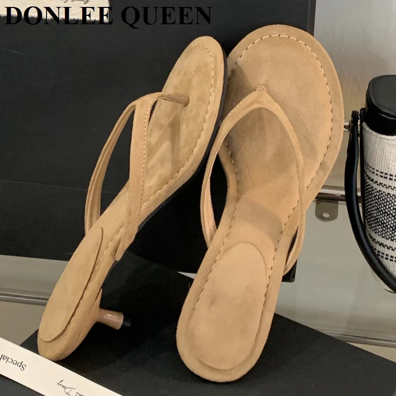Fashion Brand High Heel Slippers Women Slip On Slide Narrow Band Sandals Shoes Casual Female Slipper Big Size 40 Sandalias Mujer