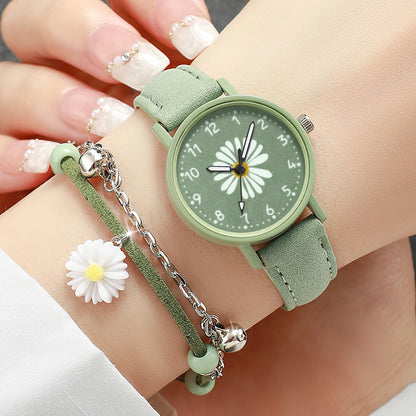 2PCS/Set Fashion Flower Dial Women's Watch Casual Leather Band Quartz Watches Bracelets Set（Without Box）