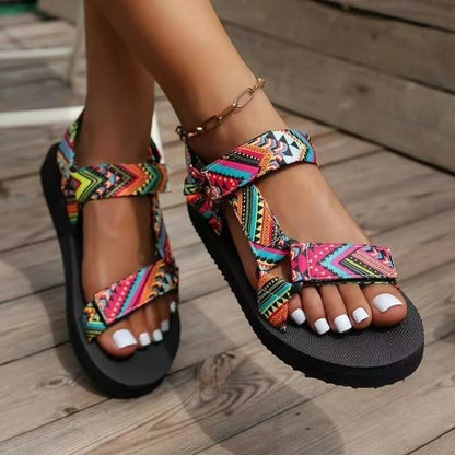 Summer Flat Women's Shoes Outdoor Sandals Casual Women Slippers Hemp Rope Set Foot Beach Sandals Large Size Hook & Loop Sandals