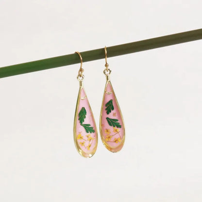 Natural Flower Drop Earrings Unique Epoxy Resin Real Flowers Earrings Elegant Pressed Flowers Earring Wholesale Custom Accessory