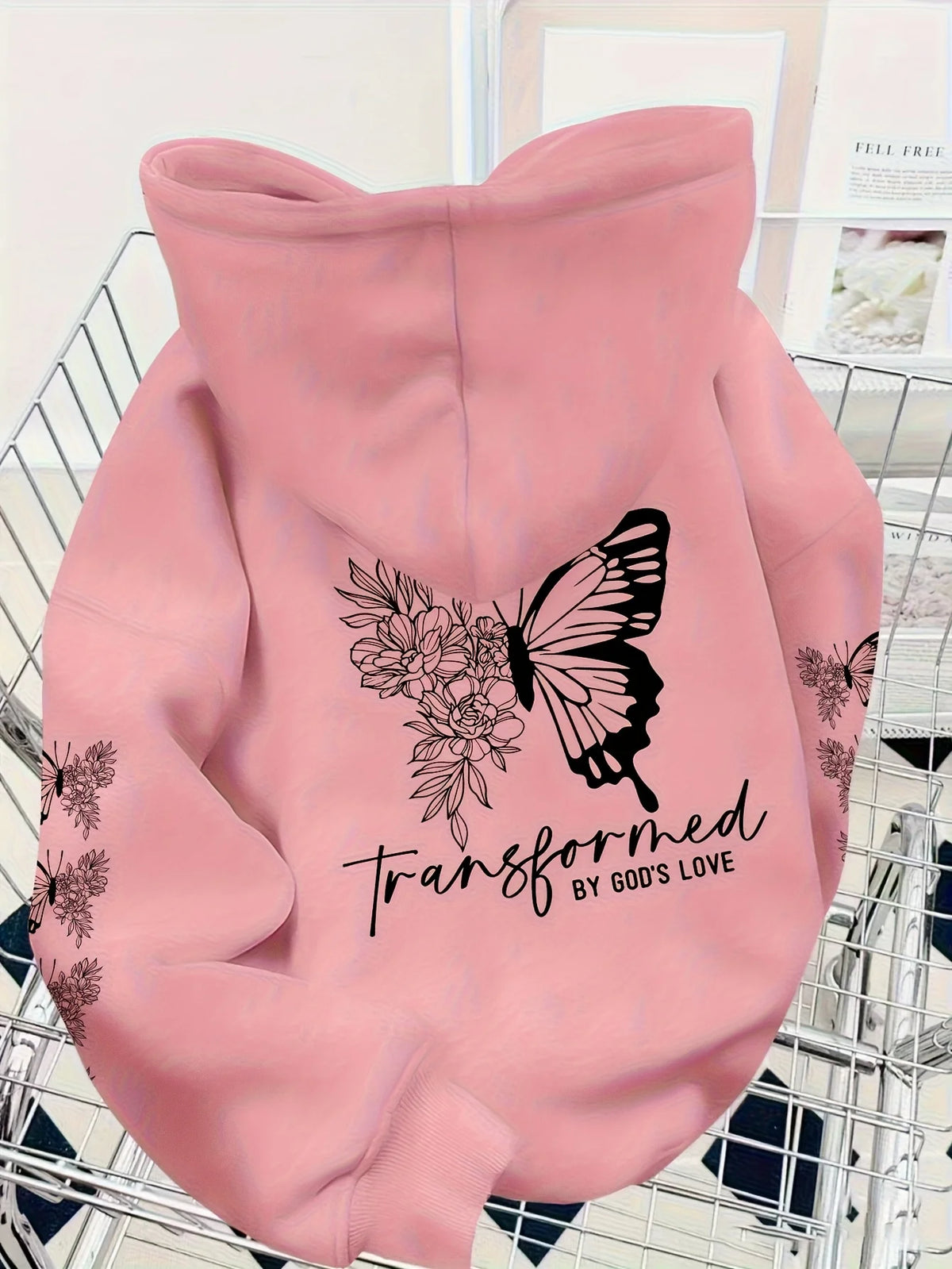 Butterfly series printed pattern plush hooded sweatshirt with fashionable style suitable for autumn and winter seasons Unisex