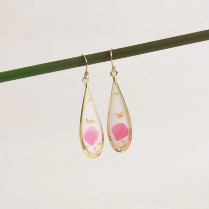 Natural Flower Drop Earrings Unique Epoxy Resin Real Flowers Earrings Elegant Pressed Flowers Earring Wholesale Custom Accessory