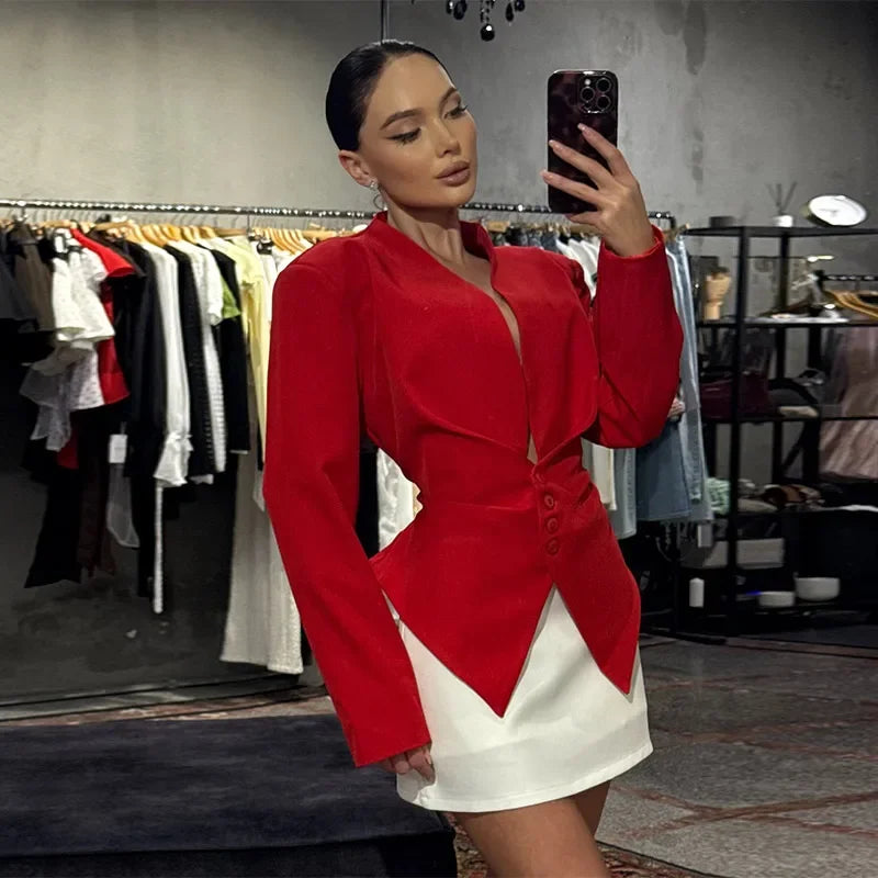 Women's Solid Elegant Ruffle Coats Chic Hollow-out V-neck Full Sleeve Waist-cinching Coat 2026 Spring Lady Highstreet Outwear