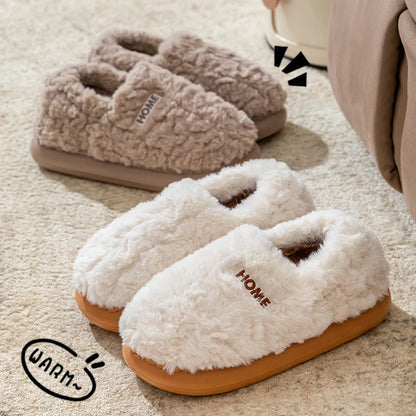 Cotton slippers women's winter new style bag heel home warm and non slip plush cotton shoes for men wearing outside