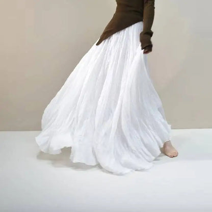 Pleated Long Skirts Women 2026 Spring Summer Fashion Loose Casual Elegant Maxi Skirt