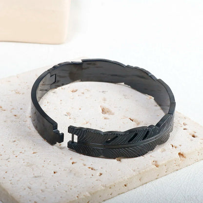 Stainless Steel Feather Shape Bangle Bracelets Jewelry