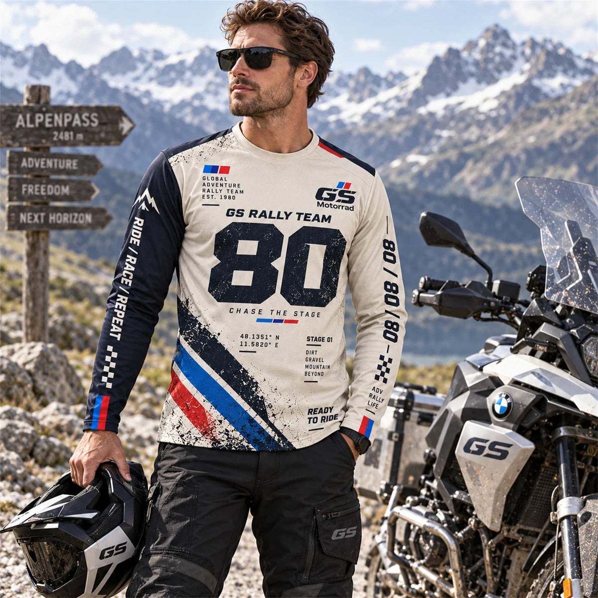 GS Motorrad Motorcycle Long Sleeve Shirt Rally Team Graphic Print Adventure Riding Jersey Unisex Biker Outdoor Travel Top