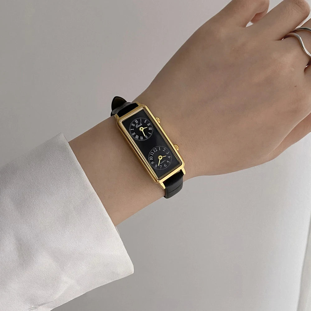 GEDI Elegant Women's Watches Creative Dual-Time Zone Business Quality Leather Strap Watch Waterproof Gift for Ladies