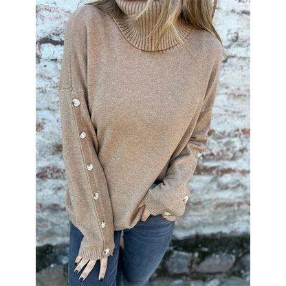 Winter Fall High Neck Knitted Sweate Women Solid Color Warm Casual Long Sleeves Pullover Top