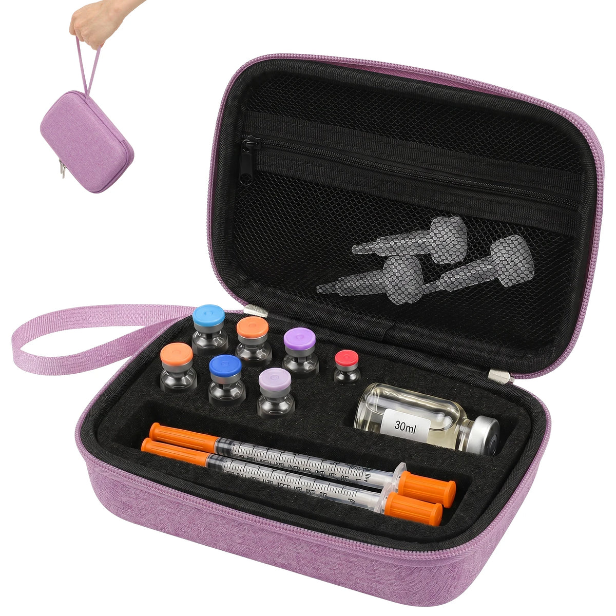 Insulin Vial Case 3ml 30ml Portable Medicine Organizer EVA Oxford Storage Box With Foam Slots For Travel Fridge Storage