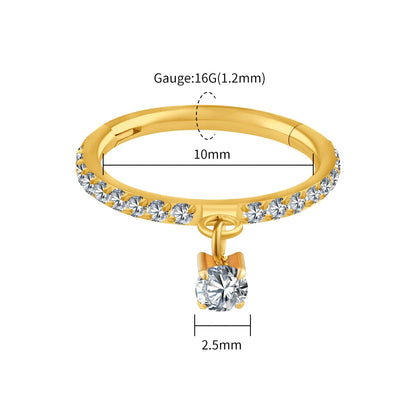 Right Grand ASTM F136 Titanium Round CZ Drop Helix Hoop Ring 16G Dangle Charm Segment Conch Clicker Cartilage Piercing Jewelry