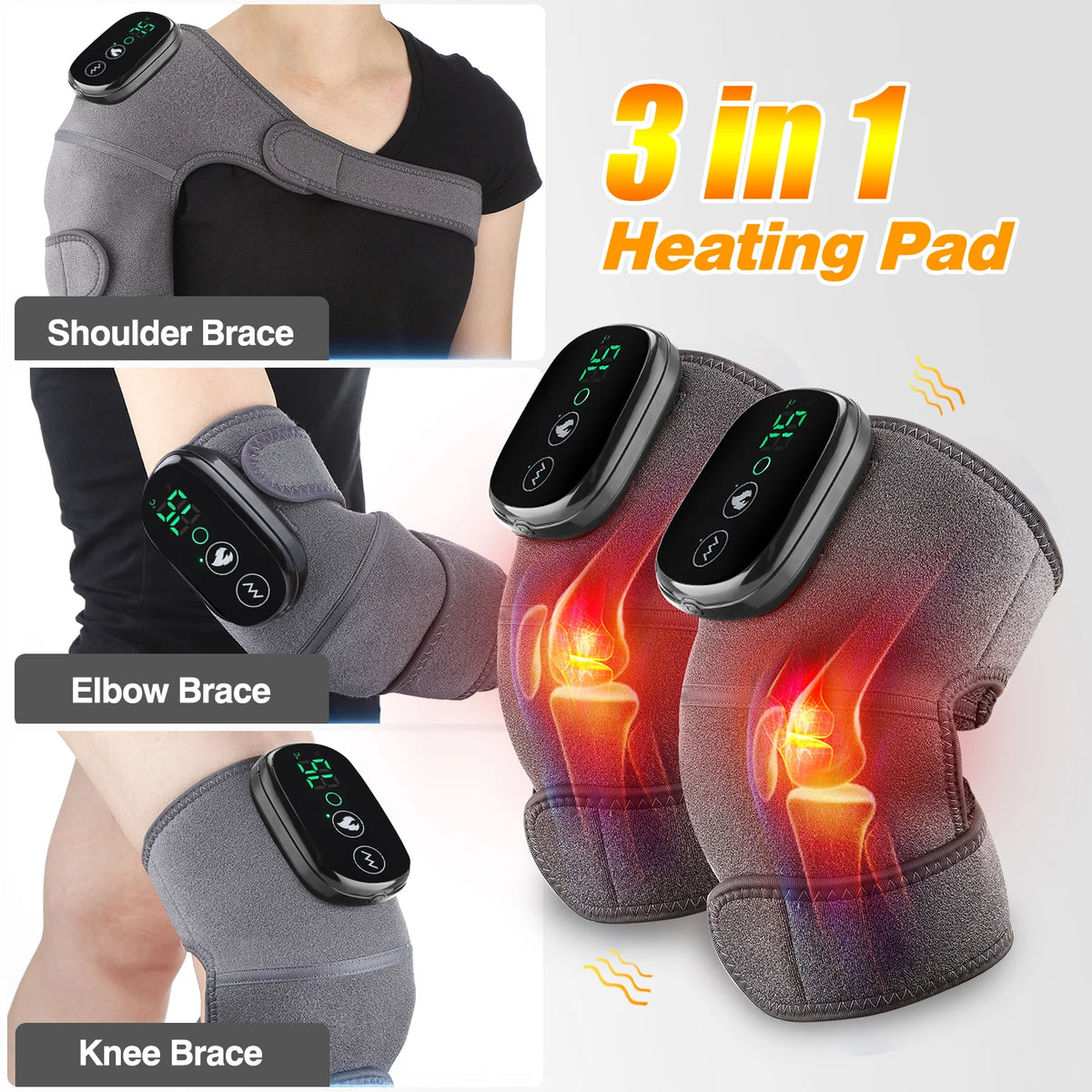3 in 1 Electric Massager for Knee Shoulder Elbow Leg 5000mAh Battery Heating Knee Brace, Rechargeable Vibration Massage Wrap