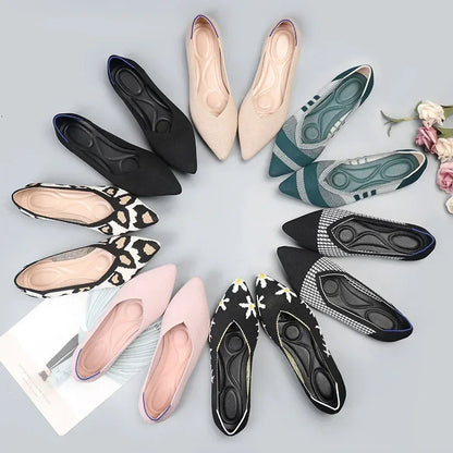 Women's Shoes Mesh Breathable Pointed Toe Flat Shoes Fashion Soft Bottom Knitted Shoes Female Casual Slip on Footwear Loafers85