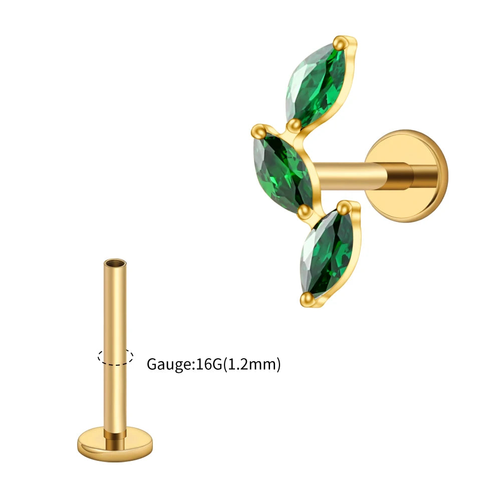 Right Grand ASTM F136 Titanium Triple Marquise Labret Stud 16G CZ Cluster Climber Cartilage Earring Tragus Helix Ear Piercing