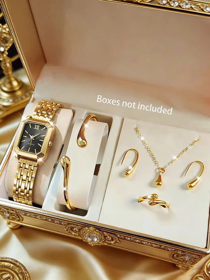 The Lady's Compact Quartz Watch and Pendant Jewelry Set, Suitable as a Holiday Gift, Does Not Include the Box.