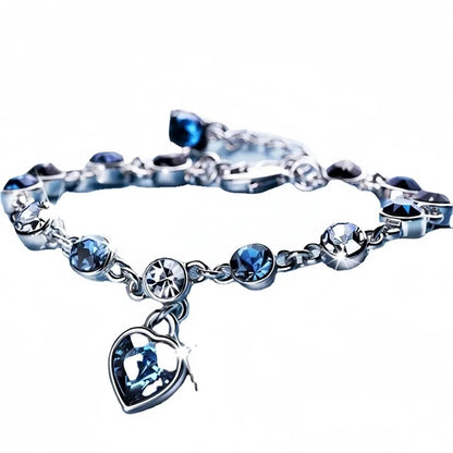 Women Silver Color Lucky Bracelet Female Blue Crystal Heart Charm Pulseras Bracelet Bridal Wedding Engagement Fine Jewelry Gift