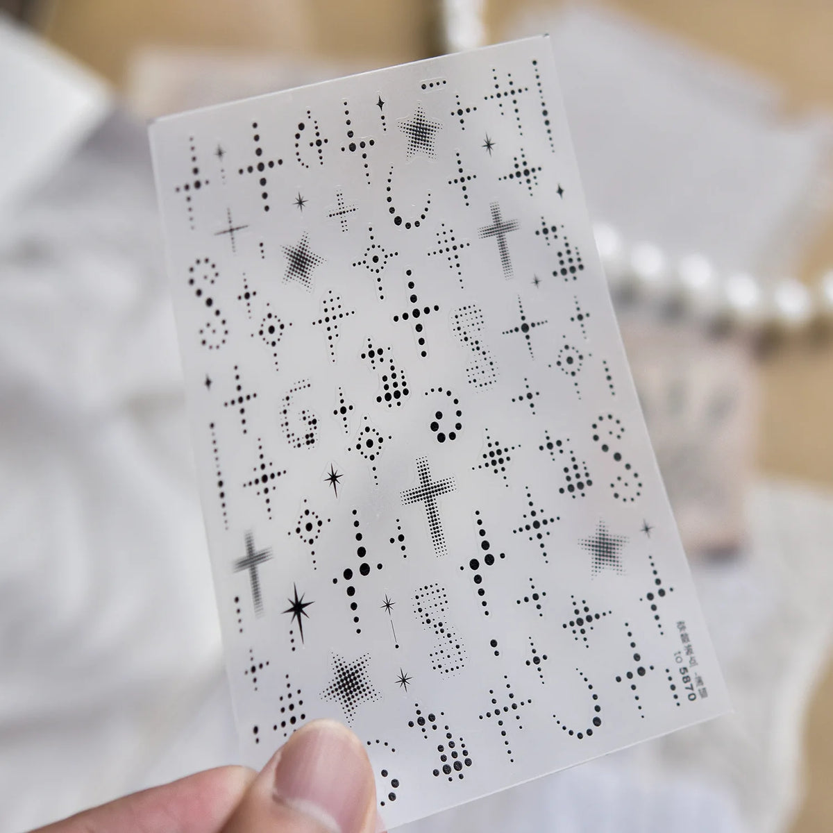 1Pcs Fashion Black White Silver Polka Dot Matrix Diffusion Pentagram Star Starburst Cross-shaped Adhesive DIY Nail Art Stickers