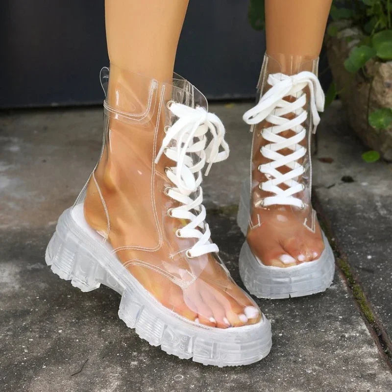 New Winter Transparent Fashionable Short Boots, Sexy Non-slip, Wear-resistant and Comfortable Women's Shoes Zapatos Mujer