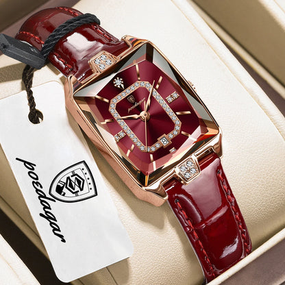POEDAGAR Top Elegant Women Wristwatch Date Waterproof Leather Rectangle Woman Watch Luxury Original Women's Quartz Watches Reloj