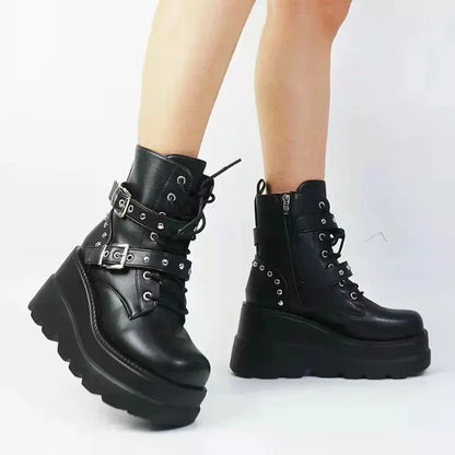 Women's Lace-Up Buckle-Detail Platform Boots