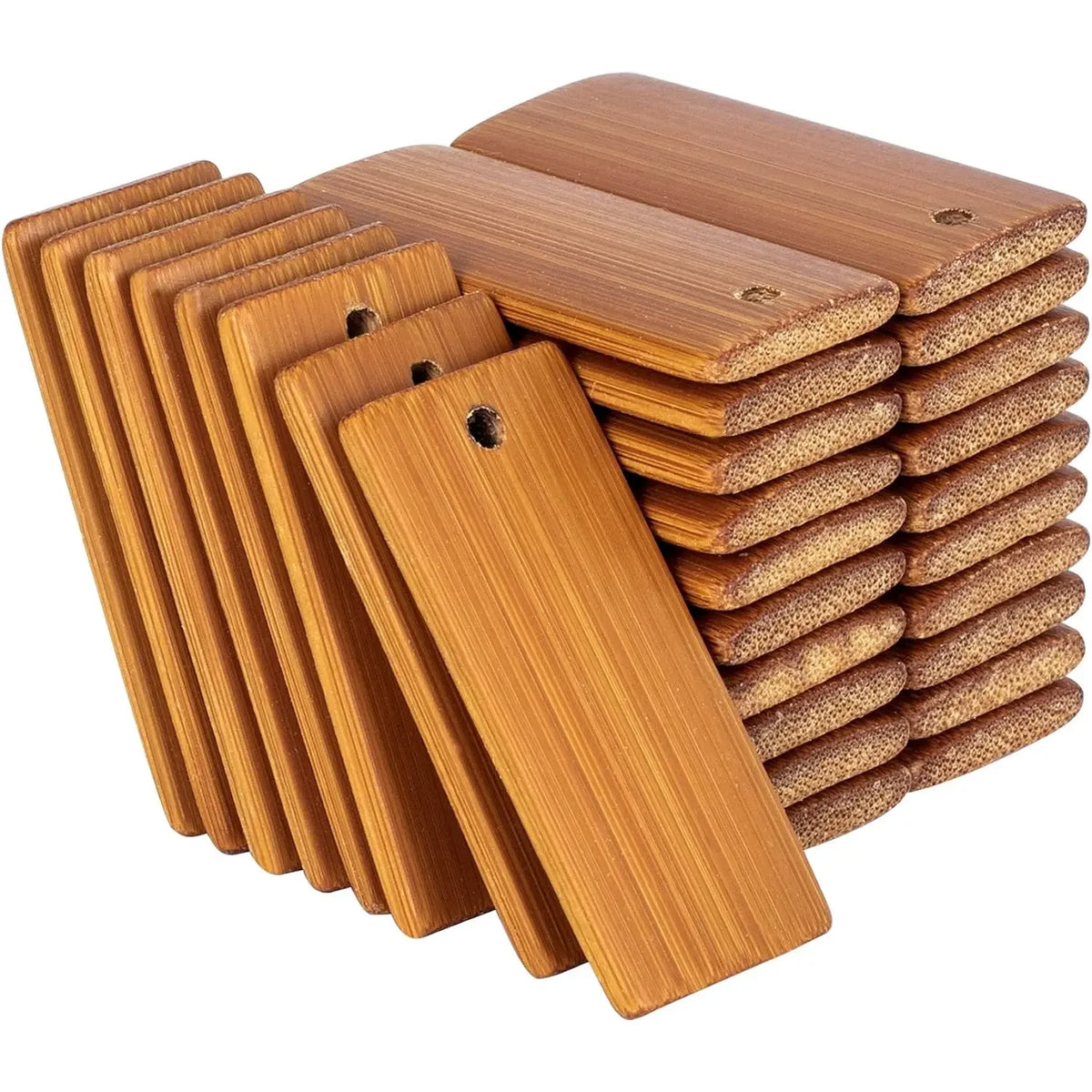 50Pcs Natural Bamboo Wood Blanks 45x20mm Unfinished Keychain Tag Blanks for Engraving DIY Key Ring Tag Crafts