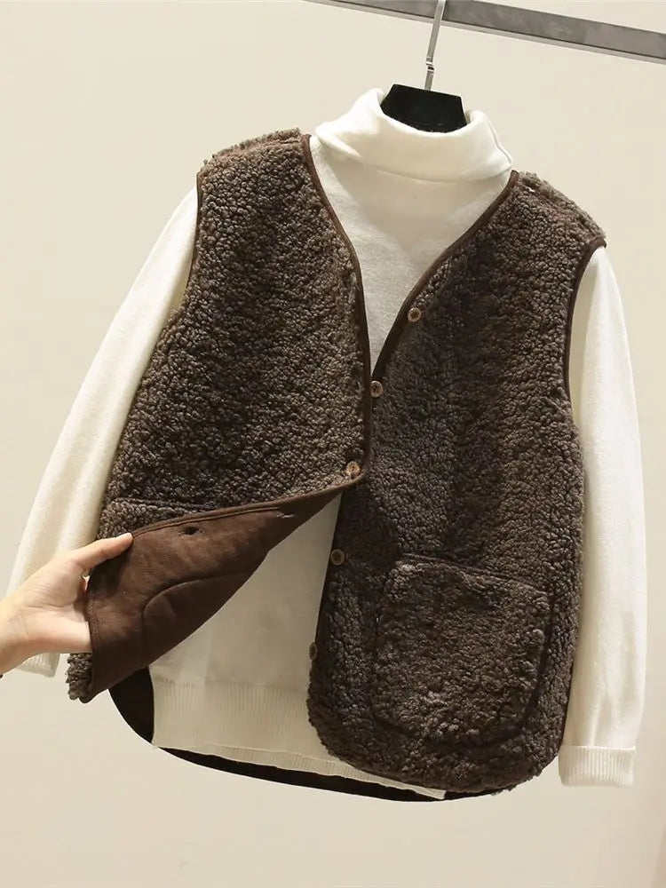 Korean New Vests 2025 Spring Autumn Vest Women Waistcoat Winter Warm Thick Fleece Vests Women Sleeveless Jacket Ladies Waistcoat