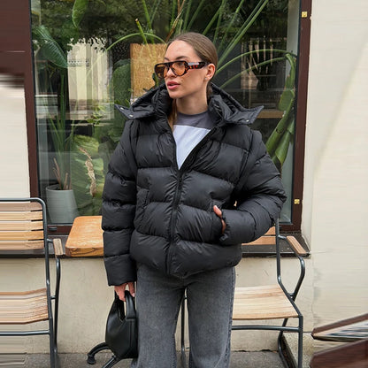 Detachable Sleeves Padded Coats Women's Hooded Zipper Pockets Stand Collar Thicken Jackets 2026 New Ladies Winter Solid Outwear