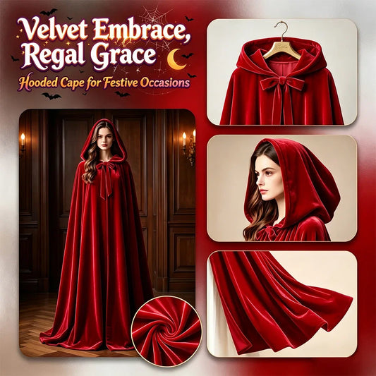 Halloween Hooded Velvet Cloak Long Medieval Cape Wide Silhouette Velvet Shawl For Women Wedding Stage Festival Holiday