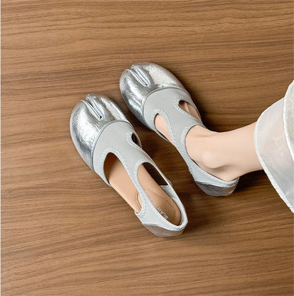 Split Toe Tabi Ballet Flats And Loafers Brand Designer Ultra Soft Leather Mary Jane Ballet Flats Women's Hollow out Shoes