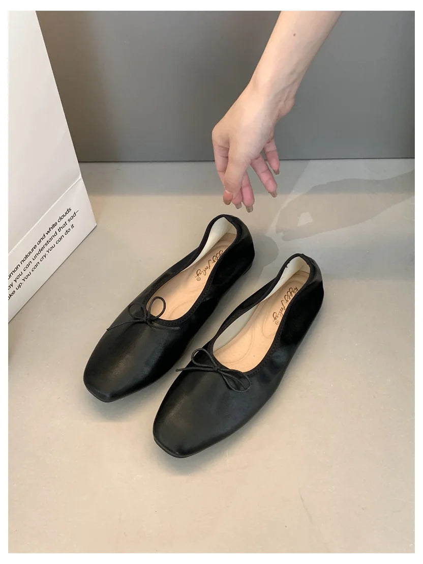 2024 Fashion Candy Color Flats Ballet Shoes Women Female Ballet Round Toe Shallow Bow Knot Ballerina Soft Moccasin Zapatos Mujer