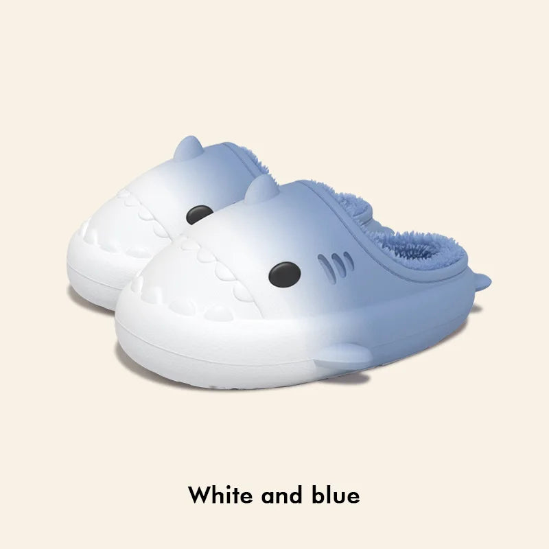 Litfun Fuzzy Shark Slippers For Women Men Winter Indoor Plush Cartoon Cotton Shoes New Outdoor Adults Kids Waterproof Furry Shoe
