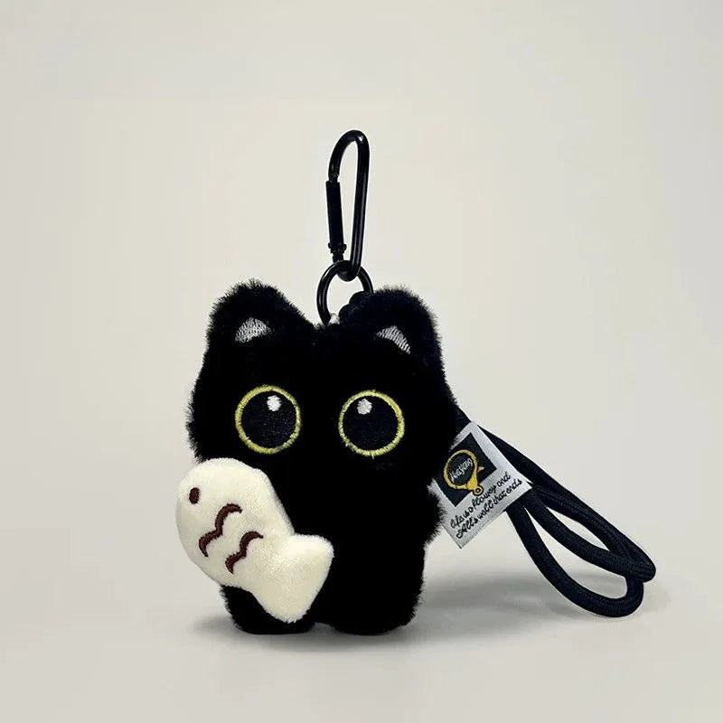 Cute Black Cat Plush Pendant Keychain Pilot Little Black Cat Hanging Backpack Keychain Creative Cat Plush Phone Keychain Gift
